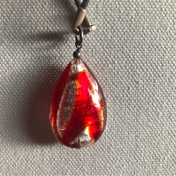 Murano Glass Red & Silver Teardrop Pendant - Picture 7 of 11